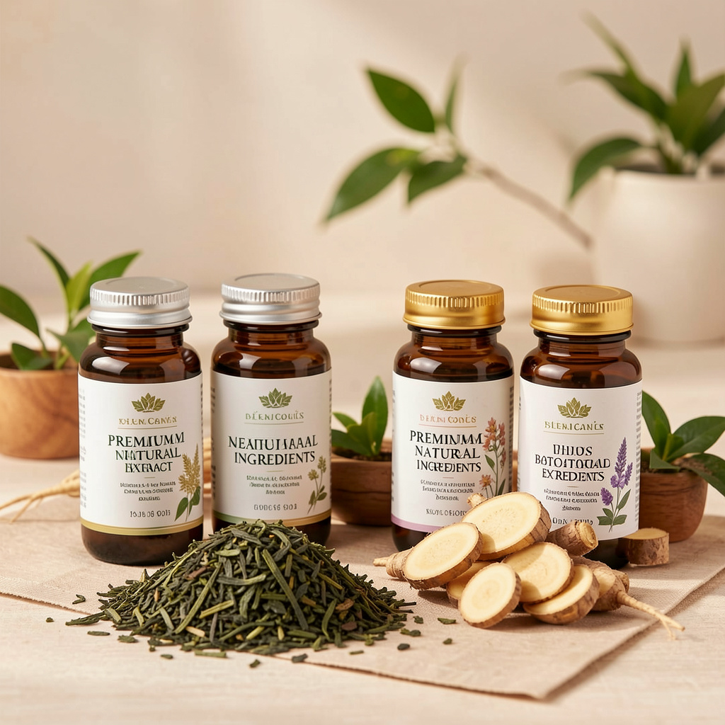 Premium natural ingredients including green tea, ginseng, and botanical extracts